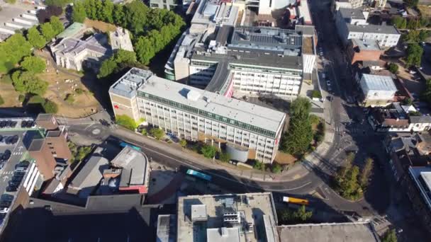 Blick Aus Der Vogelperspektive Auf Gebäude Stadtzentrum Von Luton Drohnenaufnahmen — Stockvideo