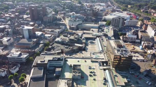 Blick Aus Der Vogelperspektive Auf Gebäude Stadtzentrum Von Luton Drohnenaufnahmen — Stockvideo