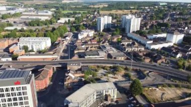 High Angle View of Luton City Centre Buildings, Drone Footage over British City