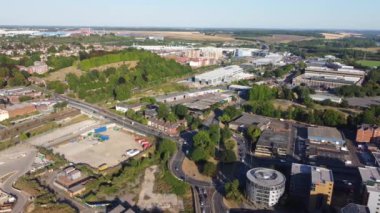 High Angle View of Luton City Centre Buildings, Drone Footage over British City