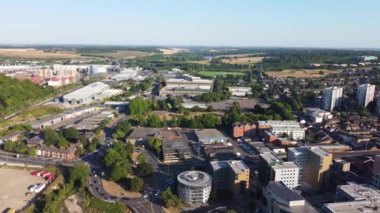 High Angle View of Luton City Centre Buildings, Drone Footage over British City