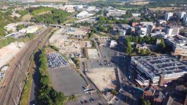 High Angle View of Luton City Centre Buildings, Drone Footage over British City