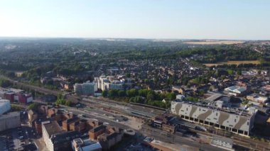 High Angle View of Luton City Centre Buildings, Drone Footage over British City