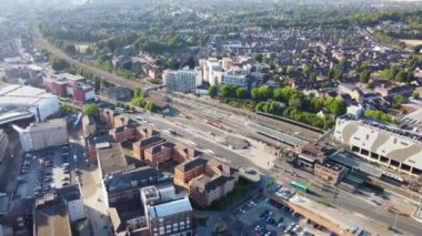 High Angle View of Luton City Centre Buildings, Drone Footage over British City
