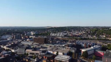 High Angle View of Luton City Centre Buildings, Drone Footage over British City