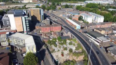 High Angle View of Luton City Centre Buildings, Drone Footage over British City