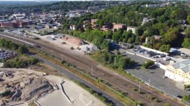 High Angle View of Luton City Centre Buildings, Drone Footage over British City