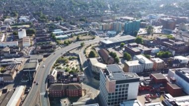 High Angle View of Luton City Centre Buildings, Drone Footage over British City
