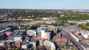 High Angle View of Luton City Centre Buildings, Drone Footage over British City