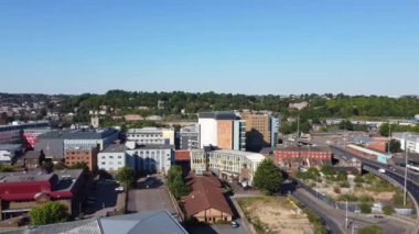 High Angle View of Luton City Centre Buildings, Drone Footage over British City