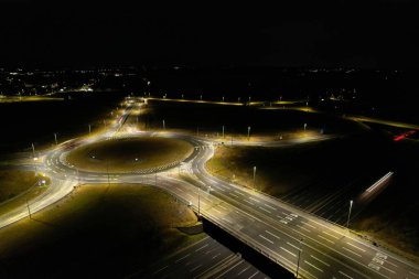 High Angle View of British Motorways at M1. Highways are Passing from Beautiful Landscape with agricultural farms
