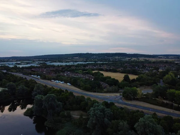 Gorgeous Aerial View Roads Caldecotte Lake Milton Keynes England Morning — Stock Photo, Image