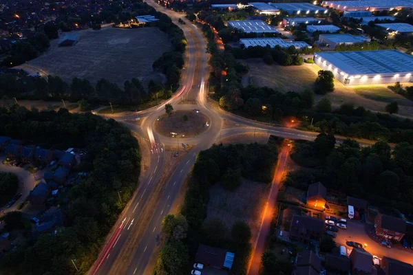 Aerial View Illuminated British City Highway Roads Night England — Stock Photo, Image