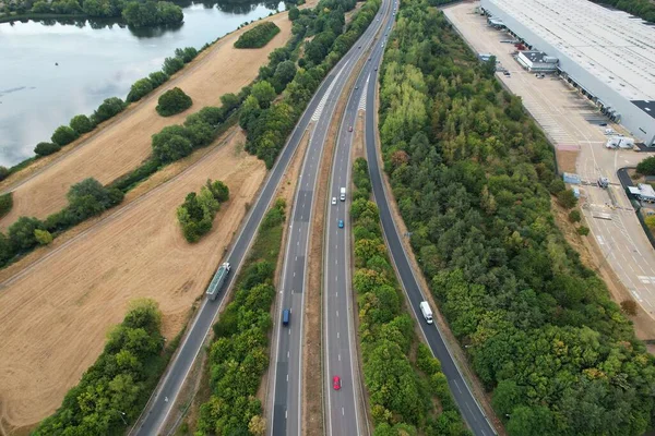 High Angle View British Motorways Highways Passing Beautiful Landscape Agricultural — 图库照片