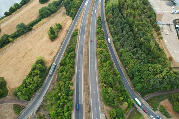 High Angle View British Motorways Highways Passing Beautiful Landscape Agricultural — 图库照片