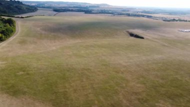 Aerial View of British Agricultural Farms at Dunstable Downs, England 