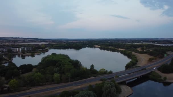 Beautiful Aerial View Caldecotte Lake Surroundings Milton Keynes City England — Stockvideo