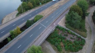 Beautiful Aerial View of Caldecotte Lake and Surroundings of Milton Keynes City of England UK, Drone's High Angle Footage, Sunrise, Morning Time