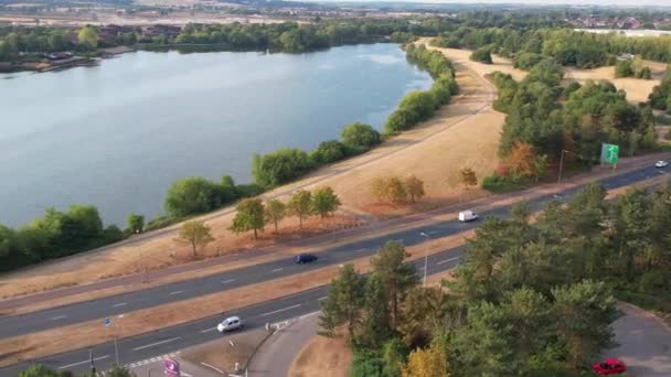 Beautiful Aerial View Caldecotte Lake Surroundings Milton Keynes City England — Stok Video