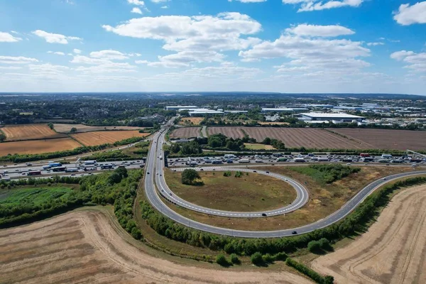 High Angle View British Motorways Highways Passing Beautiful Landscape Agricultural — Foto Stock