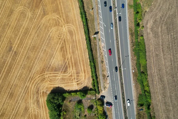 High Angle View British Motorways Highways Passing Beautiful Landscape Agricultural — Foto Stock