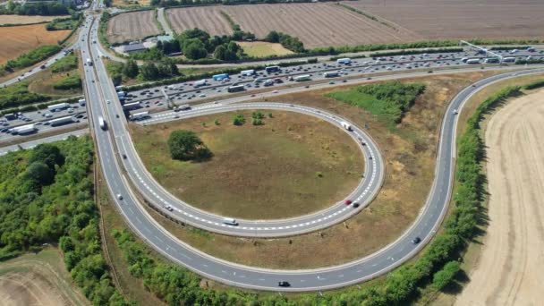 Aerial View British Motorways Traffic Peak Time High Angle Footage — Vídeo de Stock