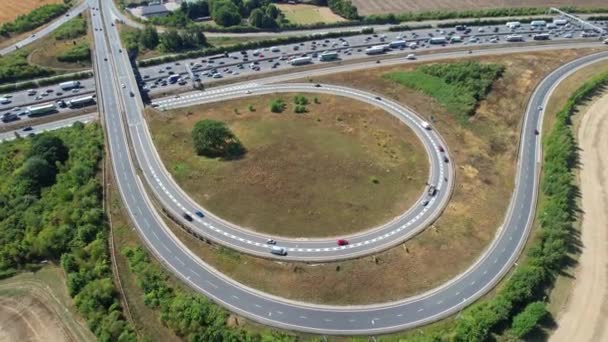 Aerial View British Motorways Traffic Peak Time High Angle Footage — Vídeos de Stock