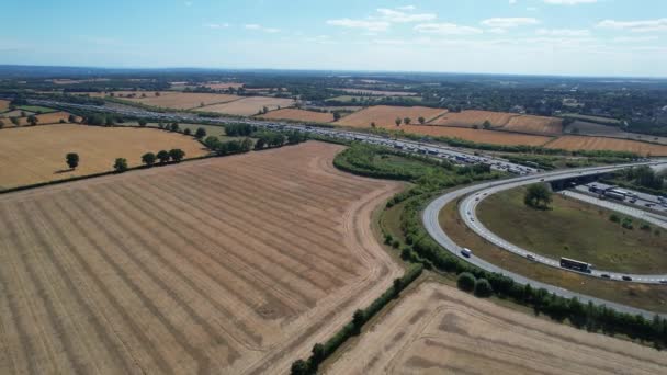 Aerial View British Motorways Traffic Peak Time High Angle Footage — Wideo stockowe