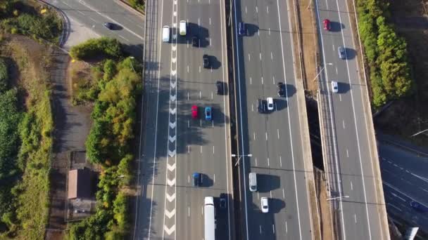 Aerial View British Motorways Traffic Peak Time High Angle Footage — стокове відео