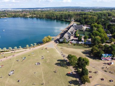 Aerial View of Willen Lake and Park at Milton Keynes England