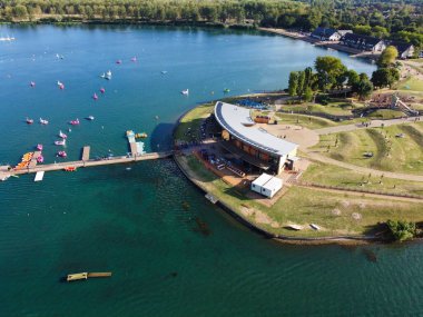 High Angle View of Water Sports at Willen Lake Milton Keynes England UK