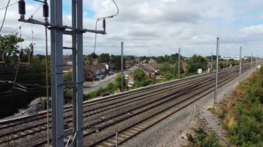 Train and Tracks at Leagrave Station of Luton England UK, Drone's Footage over Train and Tracks of British Rail. England UK