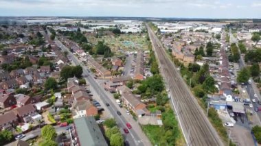 Train and Tracks at Leagrave Station of Luton England UK, Drone's Footage over Train and Tracks of British Rail. England UK