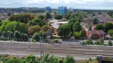 Train and Tracks at Leagrave Station of Luton England UK, Drone's Footage over Train and Tracks of British Rail. England UK