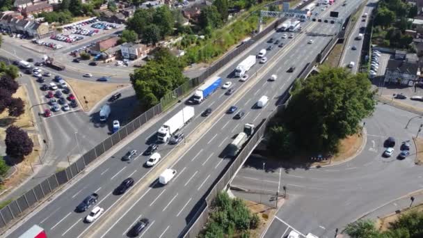 High Angle Footage British Motorways Traffic Drone Footage — Vídeo de Stock