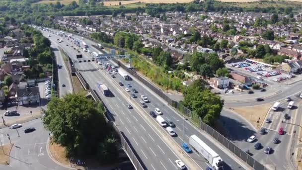 High Angle Footage British Motorways Traffic Drone Footage — Wideo stockowe