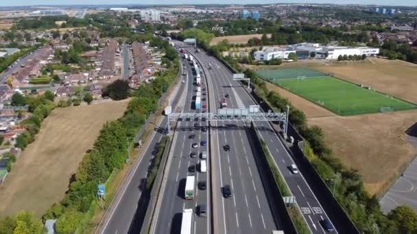 High Angle Footage British Motorways Traffic Drone Footage — стокове відео