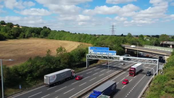 High Angle Footage British Motorways Traffic Drone Footage — 图库视频影像