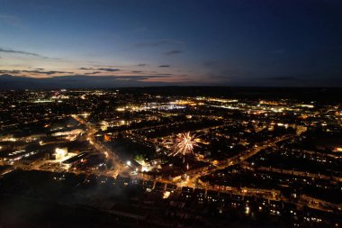 Beautiful Aerial View of British Town at Night