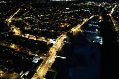 Beautiful Aerial View of British Town at Night