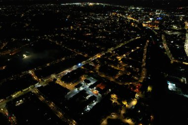 Beautiful Aerial View of British Town at Night