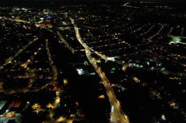 Beautiful Aerial View of British Town at Night