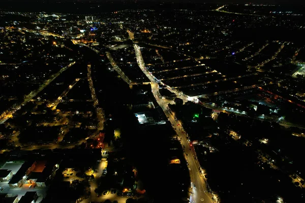 Beautiful Aerial View of British Town at Night