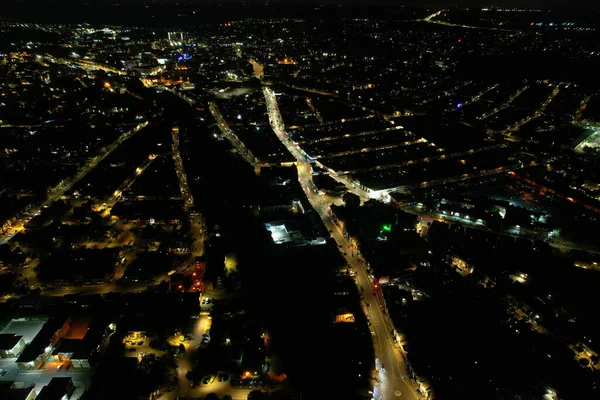 Όμορφη Αεροφωτογραφία Της Βρετανικής Πόλης Νύχτα — Φωτογραφία Αρχείου