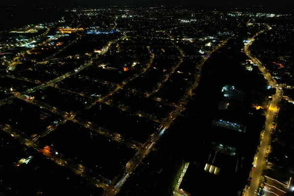 Beautiful Aerial View of British Town at Night