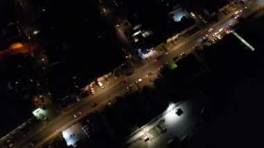 Night Aerial Footage of Luton City of England. Drone's Night Flight over Luton Town of England. it was Asian wedding when they were enjoying the party and live fireworks, (high angle view with drone's camera)