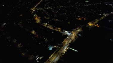 Night Aerial Footage of Luton City of England. Drone's Night Flight over Luton Town of England. it was Asian wedding when they were enjoying the party and live fireworks, (high angle view with drone's camera)