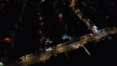 Night Aerial Footage of Luton City of England. Drone's Night Flight over Luton Town of England. it was Asian wedding when they were enjoying the party and live fireworks, (high angle view with drone's camera)