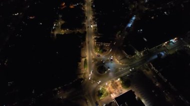 Night Aerial Footage of Luton City of England. Drone's Night Flight over Luton Town of England. it was Asian wedding when they were enjoying the party and live fireworks, (high angle view with drone's camera)