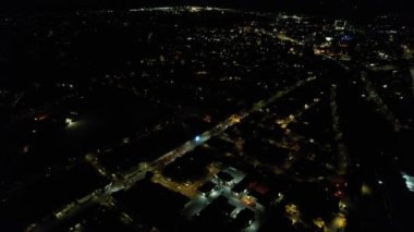 Night Aerial Footage of Luton City of England. Drone's Night Flight over Luton Town of England. it was Asian wedding when they were enjoying the party and live fireworks, (high angle view with drone's camera)